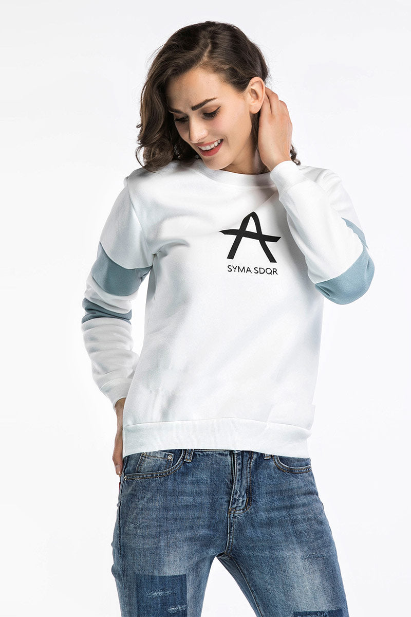 Color-block Letter Print Round Neck Sweatshirt