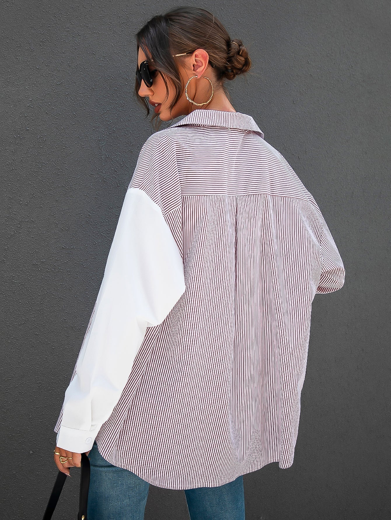 Colorblock Patch Pocket Striped Blouse - Fashionpara