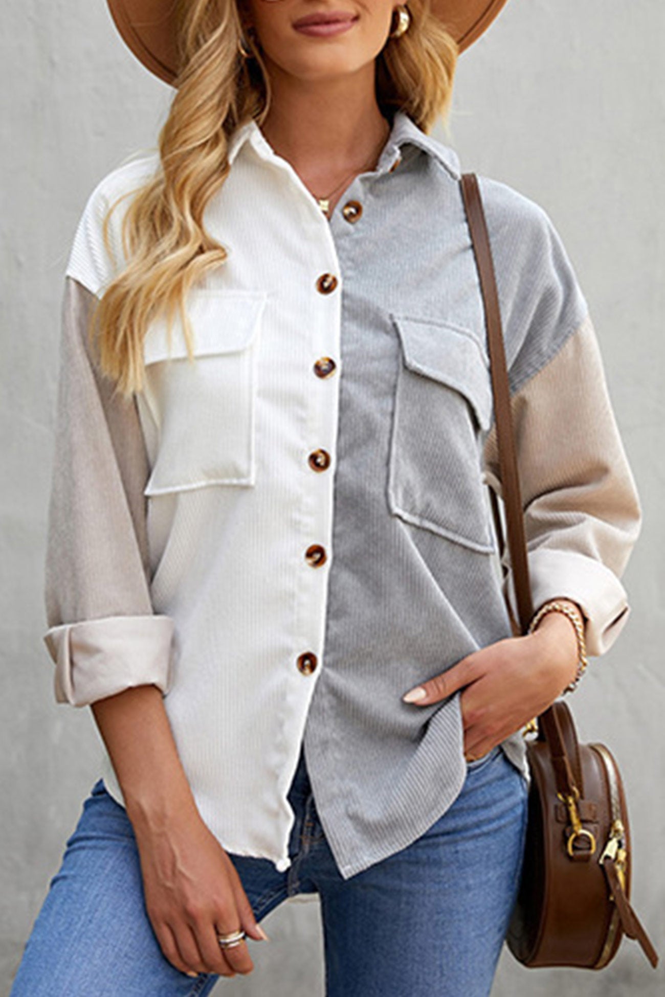 Colorblock Patchwork Single-breasted Blouse