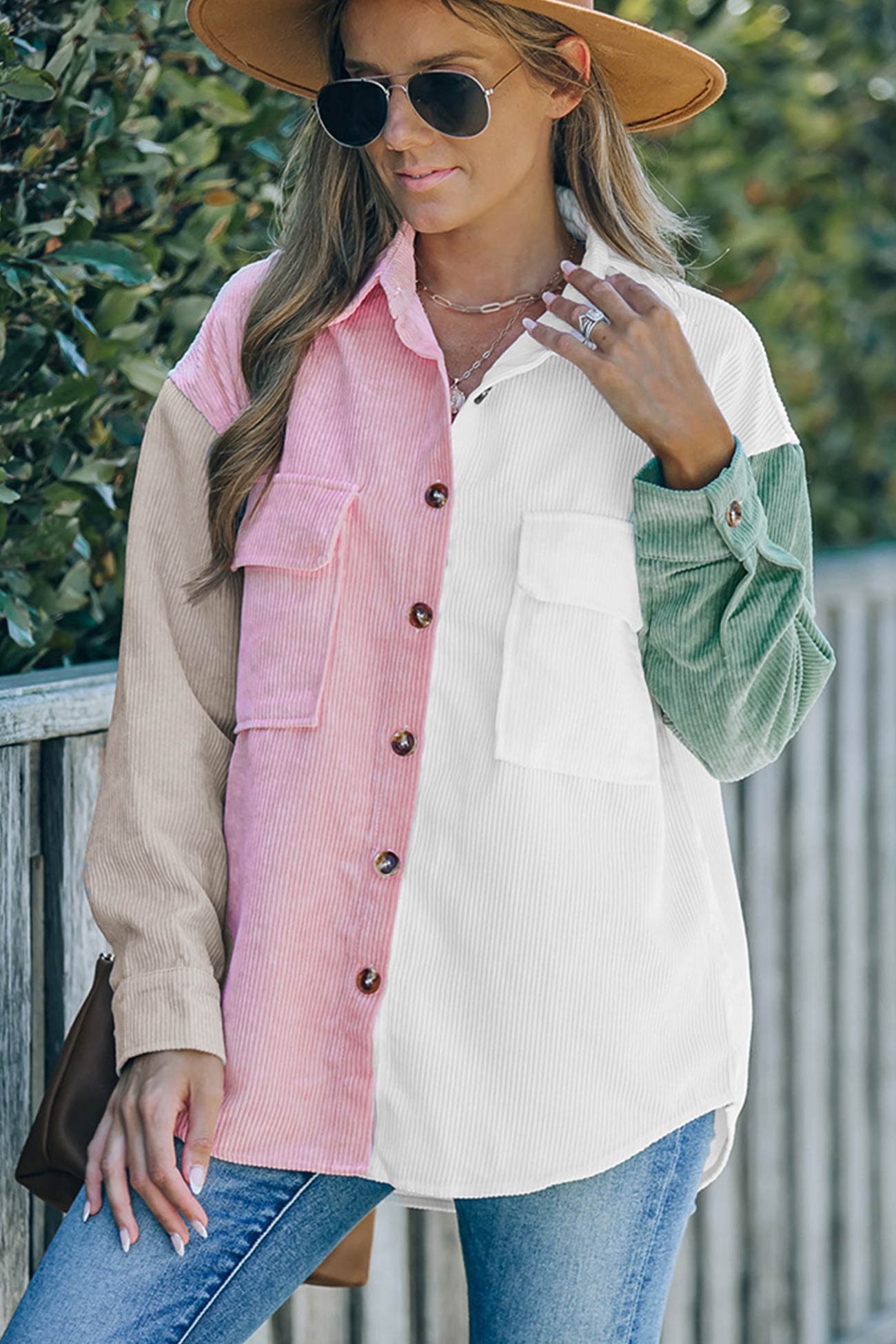 Colorblock Patchwork Single-breasted Blouse