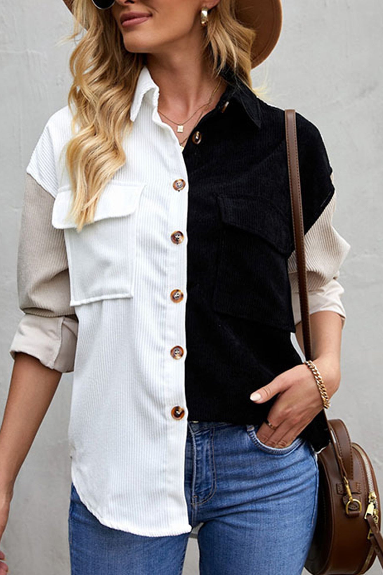 Colorblock Patchwork Single-breasted Blouse