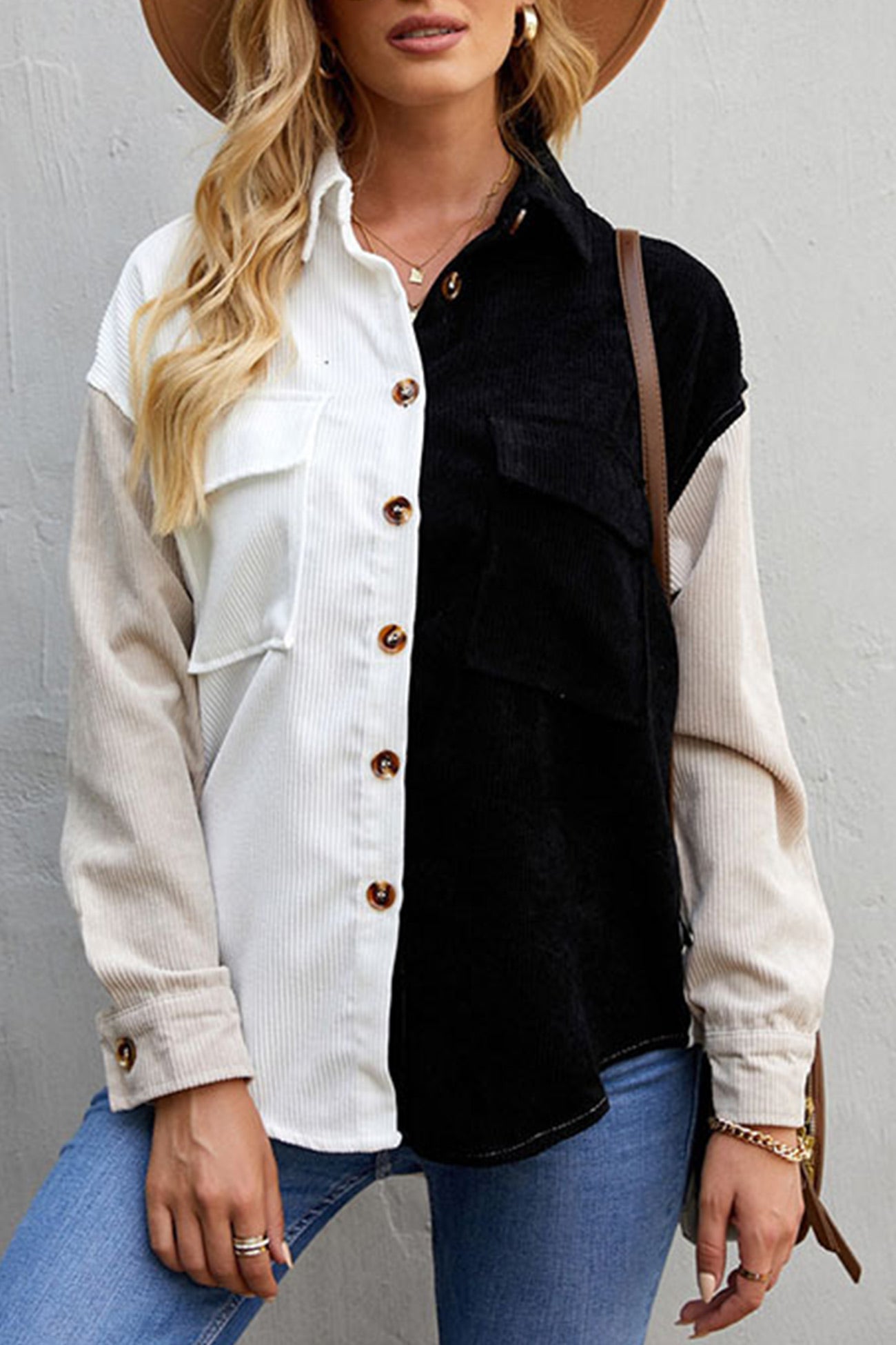 Colorblock Patchwork Single-breasted Blouse