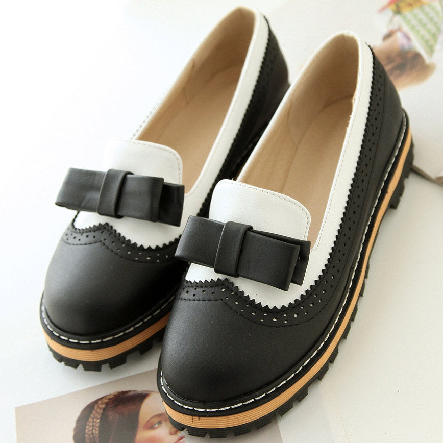 Colorblock Bowknot Flats Mary Jane Shoes - Mislish