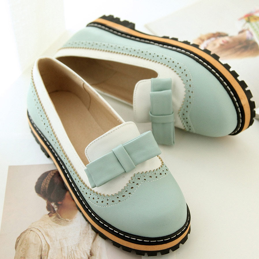 Colorblock Bowknot Flats Mary Jane Shoes - Mislish