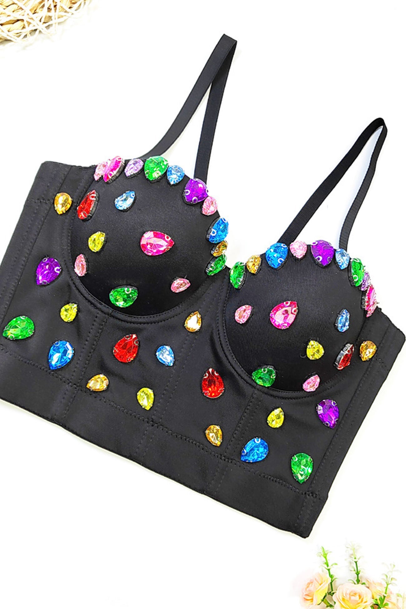 Colorful Rhinestone Corset Cami Top - Fashionpara