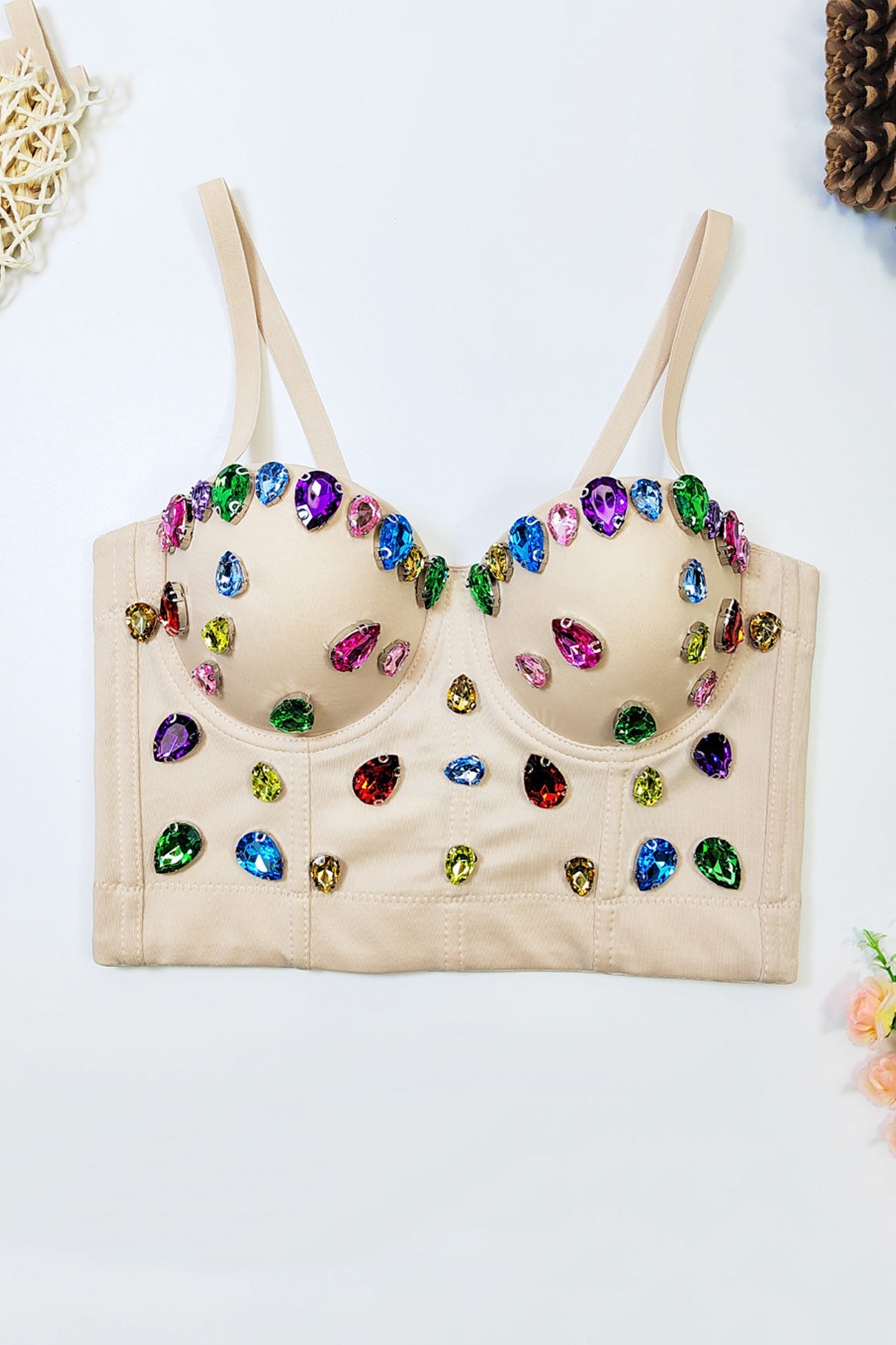 Colorful Rhinestone Corset Cami Top - Fashionpara
