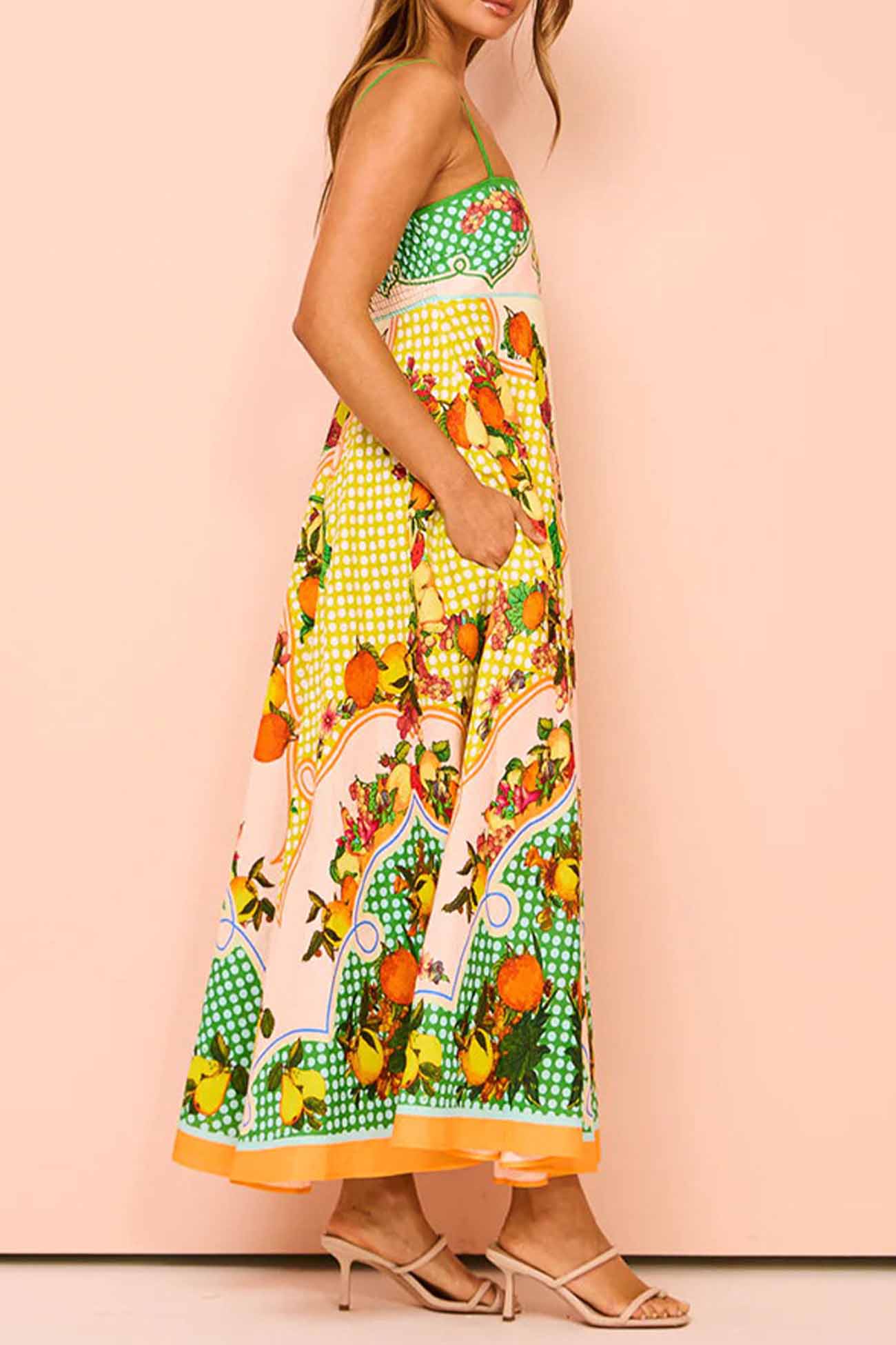 Colorful Fruit Printed Linen Cami Dress