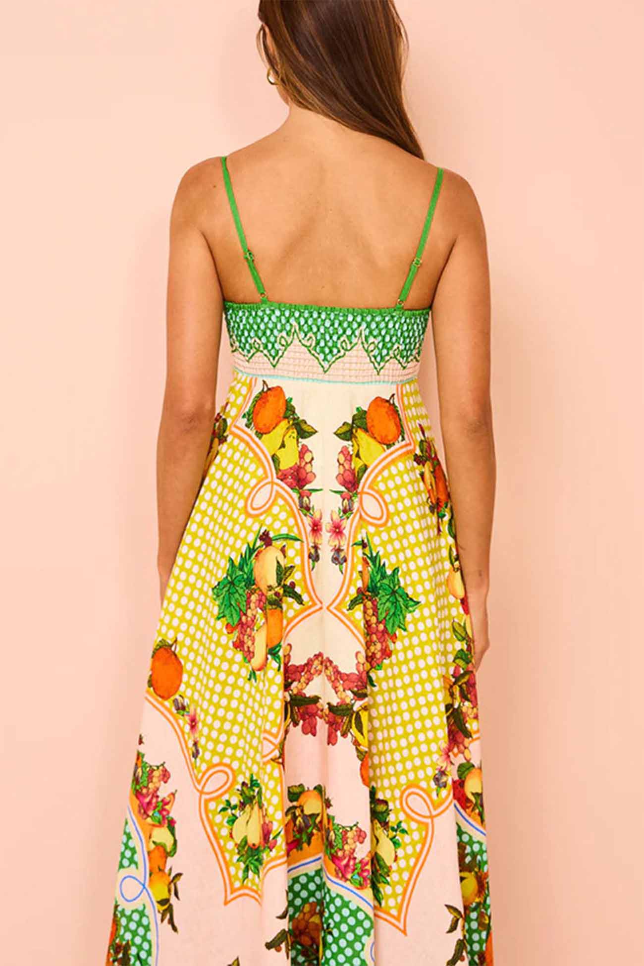 Colorful Fruit Printed Linen Cami Dress