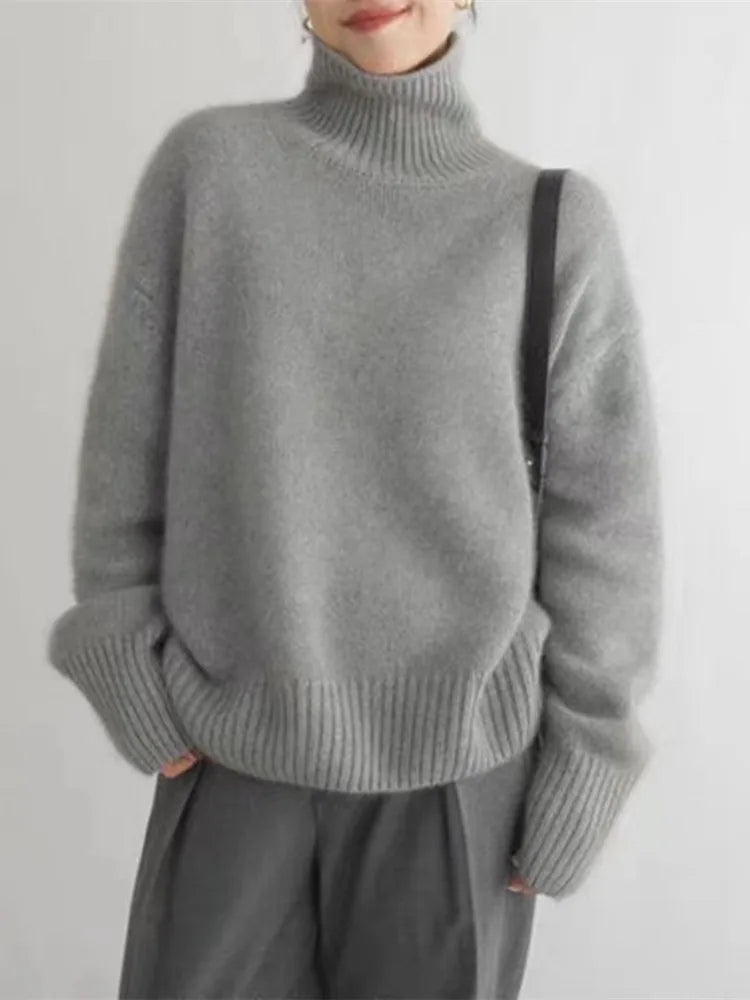 Turtleneck Drop Shoulder Oversized Sweater 4