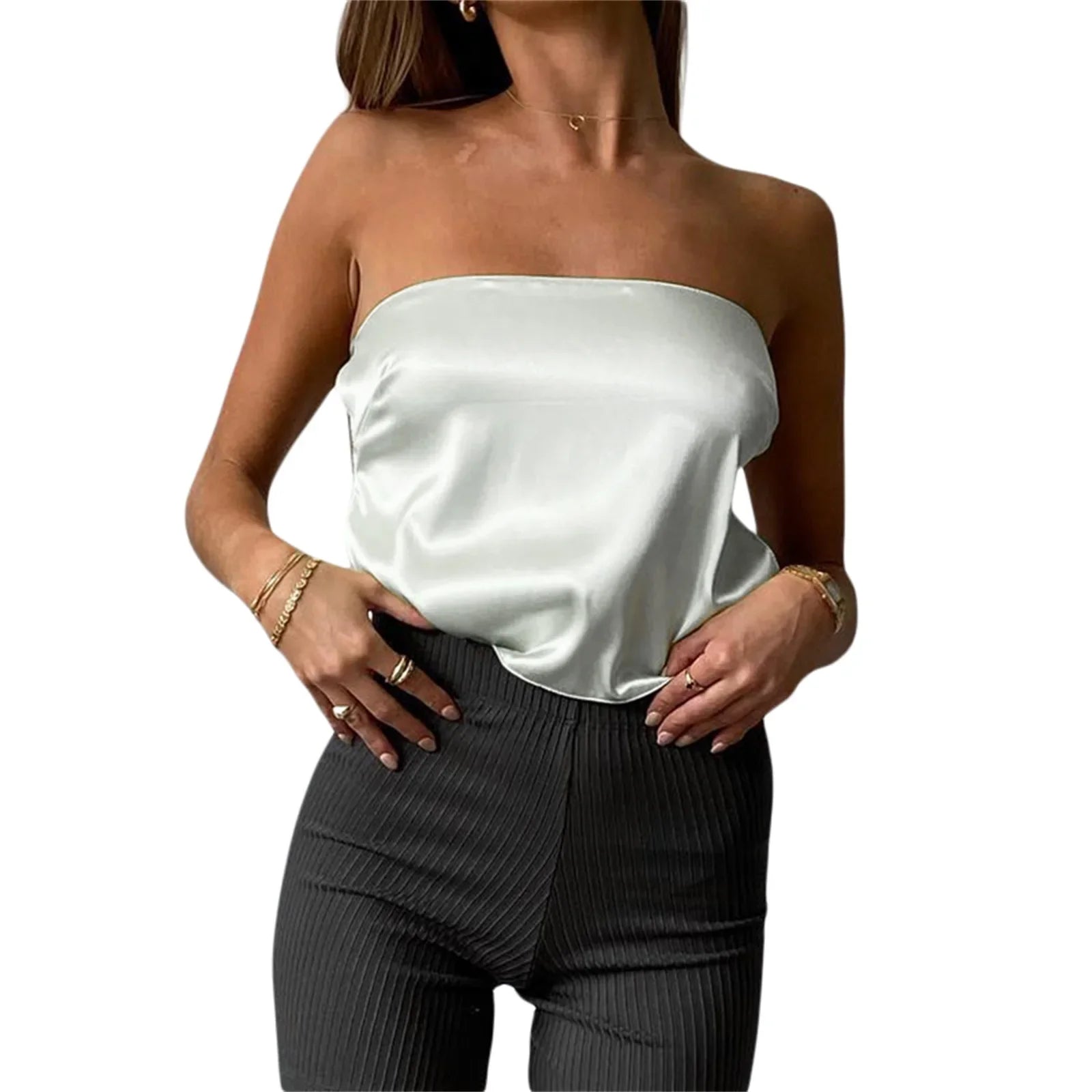 Satin Tie-Up Tube Crop Top