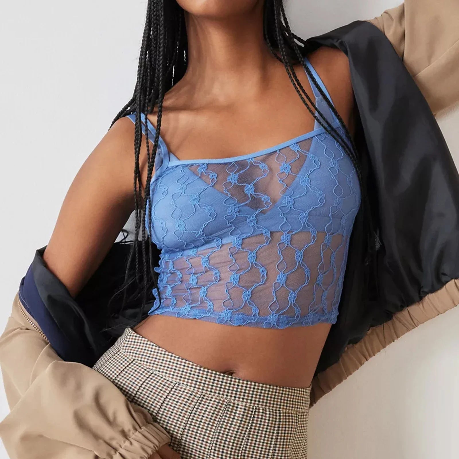 Sheer Mesh Square Neck Crop Top