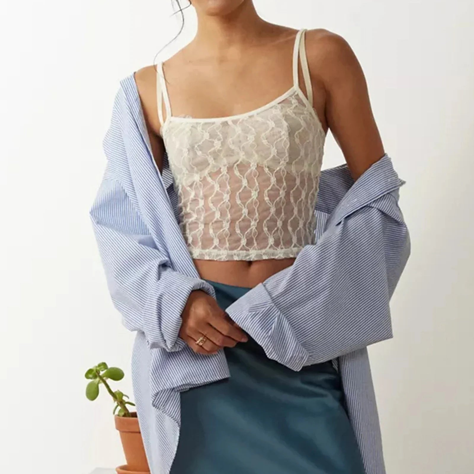 Sheer Mesh Square Neck Crop Top