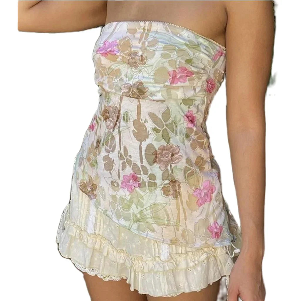 Strapless Flower Print Crop Top