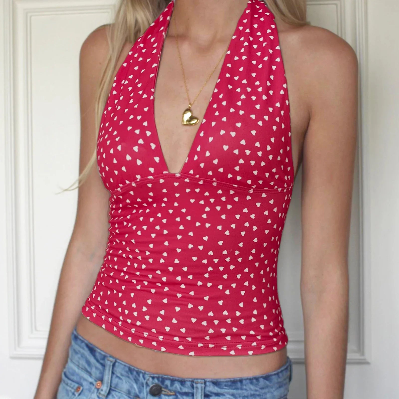 Plaid Heart Lace-Up Crop Top