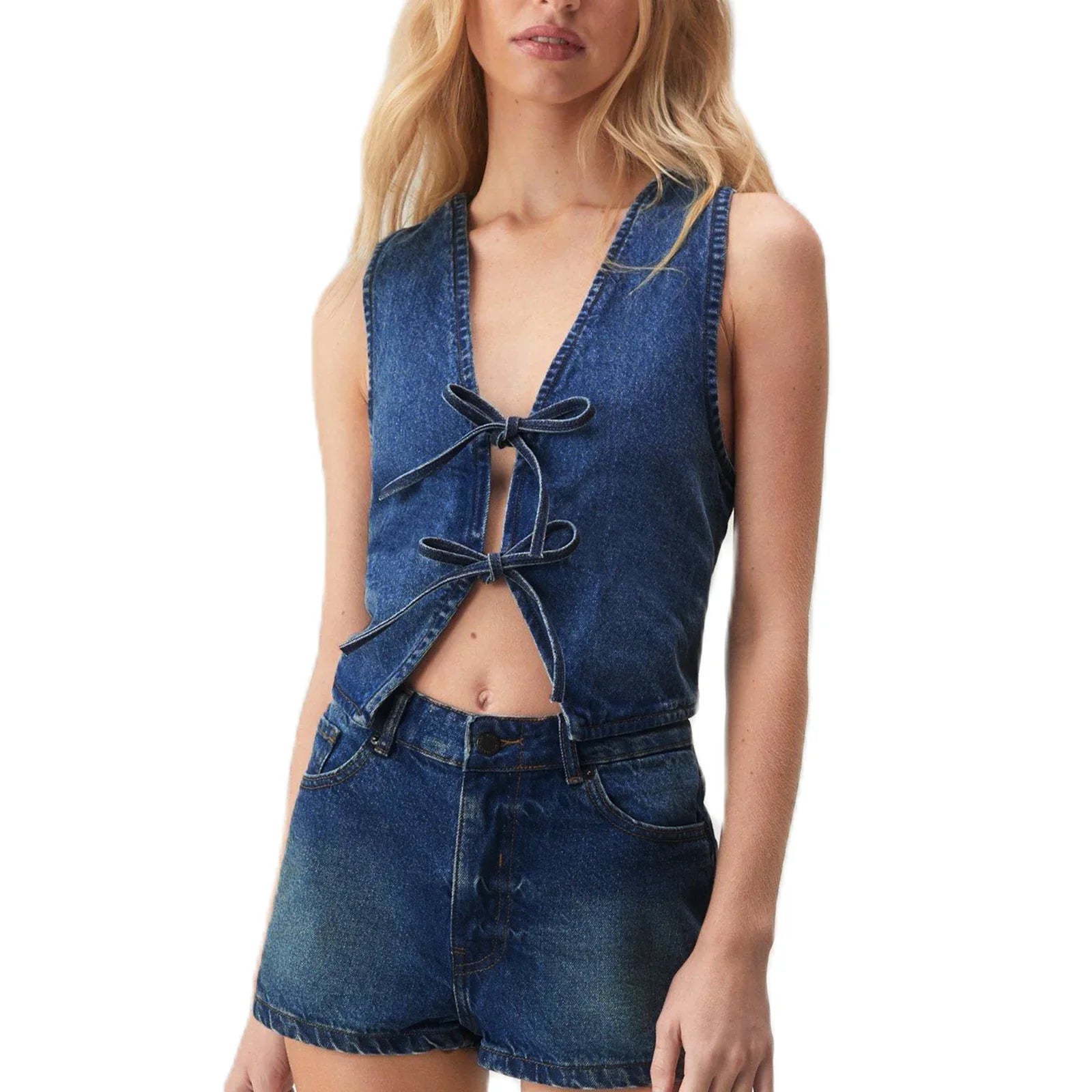 Denim Bow Tie Crop Top