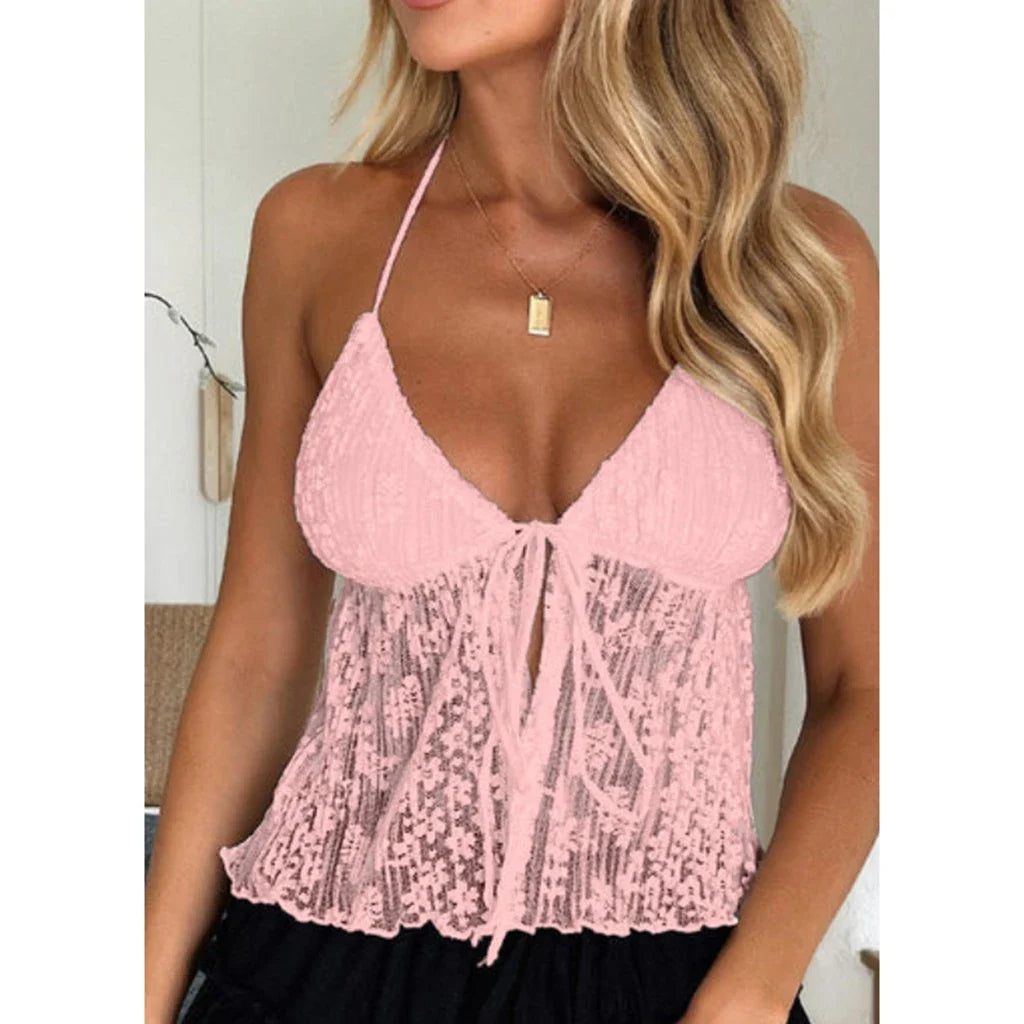 Boho Lace Tie-Up Crop Top