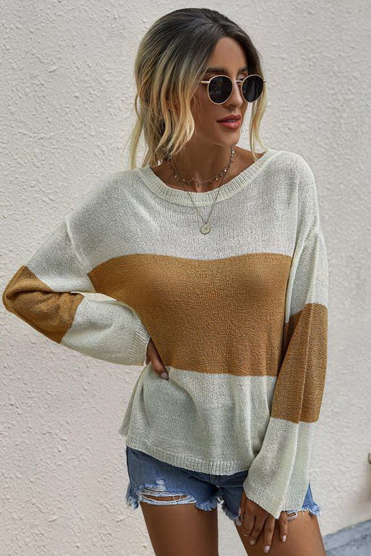 RadyRin Cozy Loose Long Sleeve Round Neck Sweater for Comfort