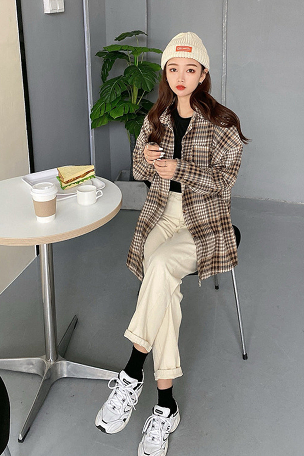 Frayed Hem Plaid Flannel Coat for Effortless Style
