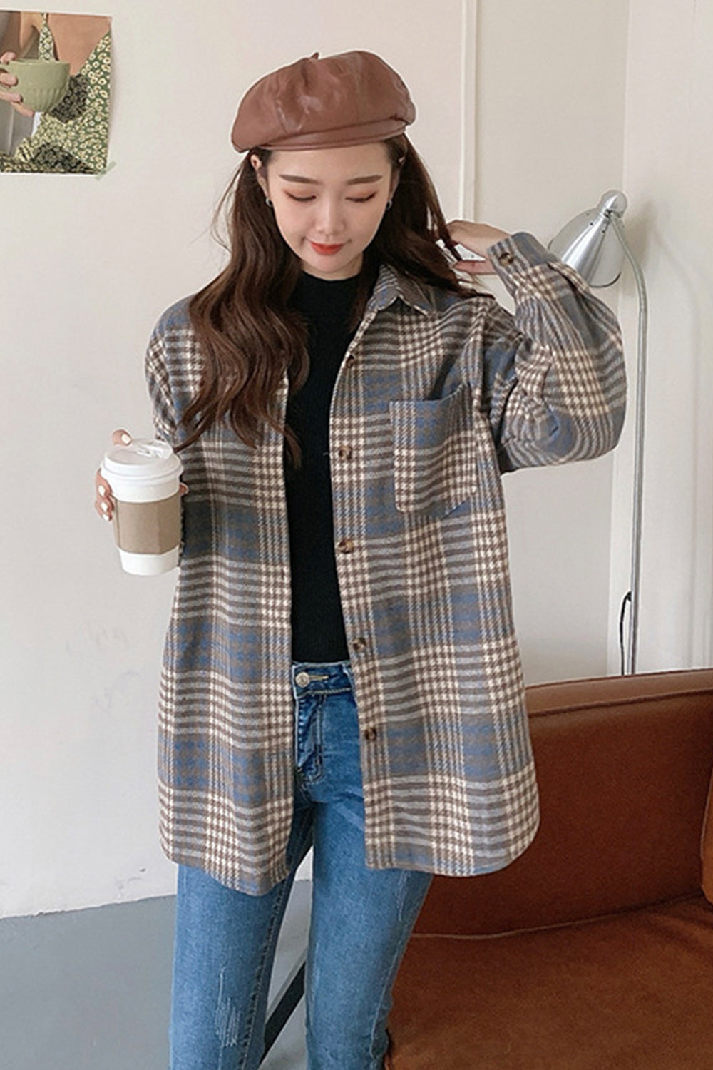 Frayed Hem Plaid Flannel Coat for Effortless Style
