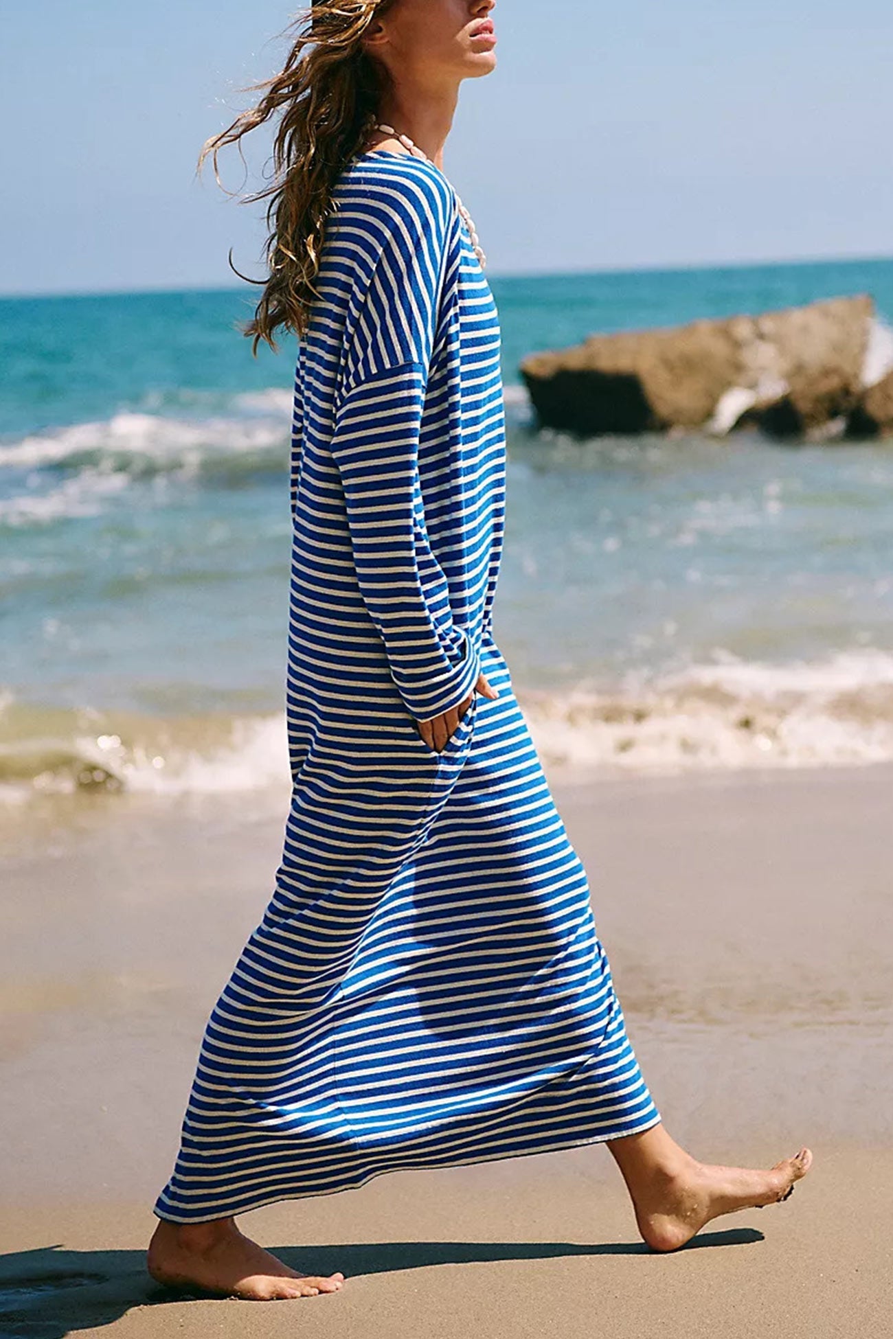 Contrast Color Striped Back Slit Dress
