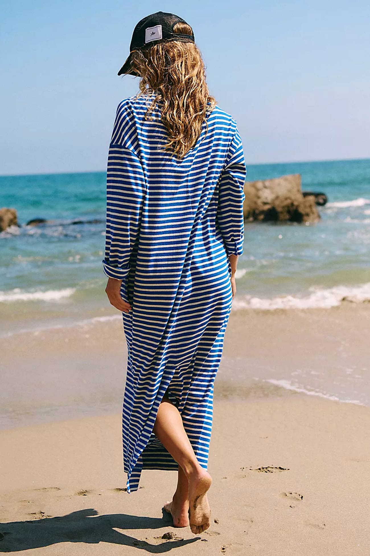 Contrast Color Striped Back Slit Dress