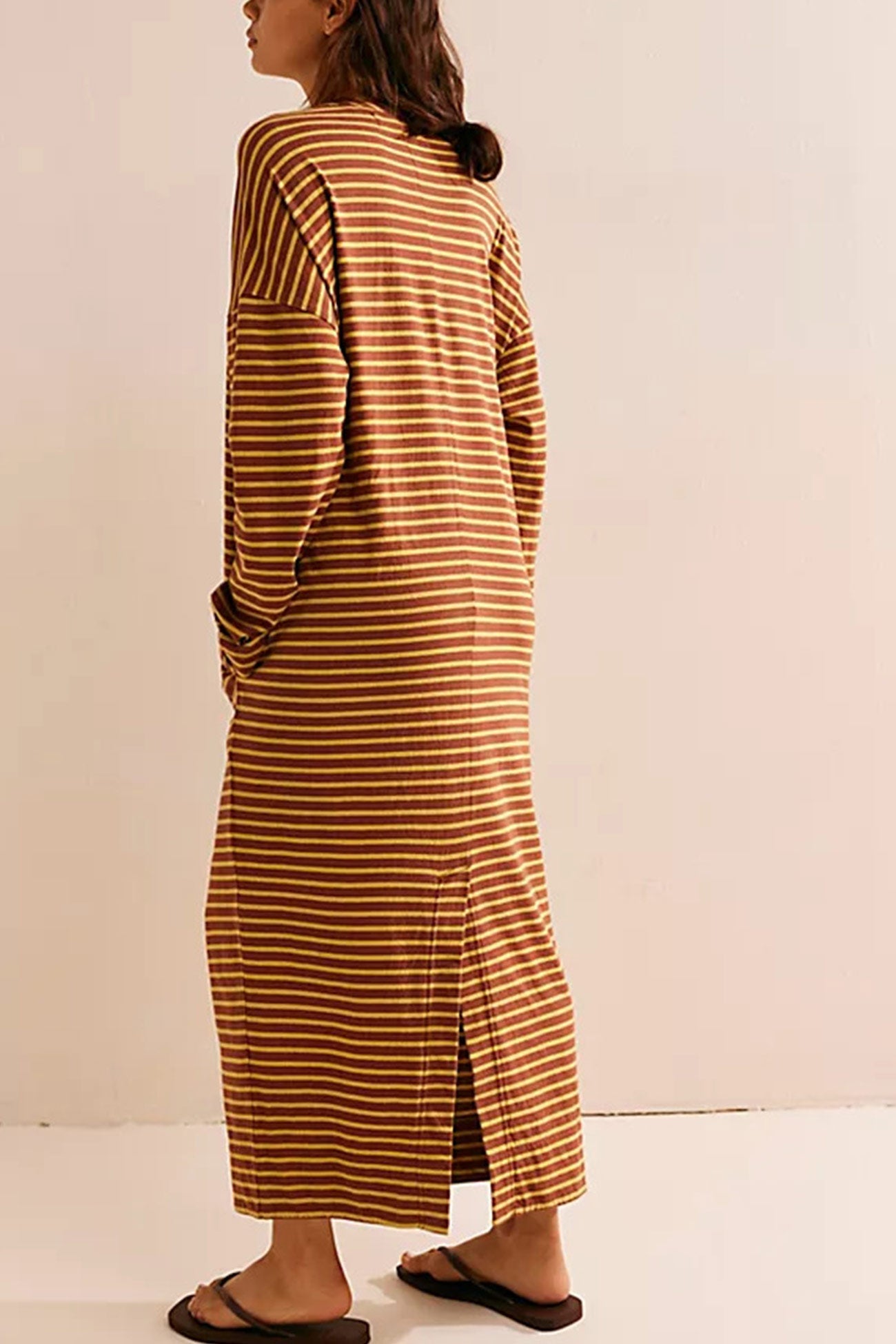 Contrast Color Striped Back Slit Dress