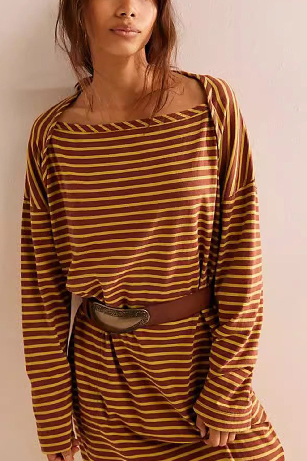 Contrast Color Striped Back Slit Dress