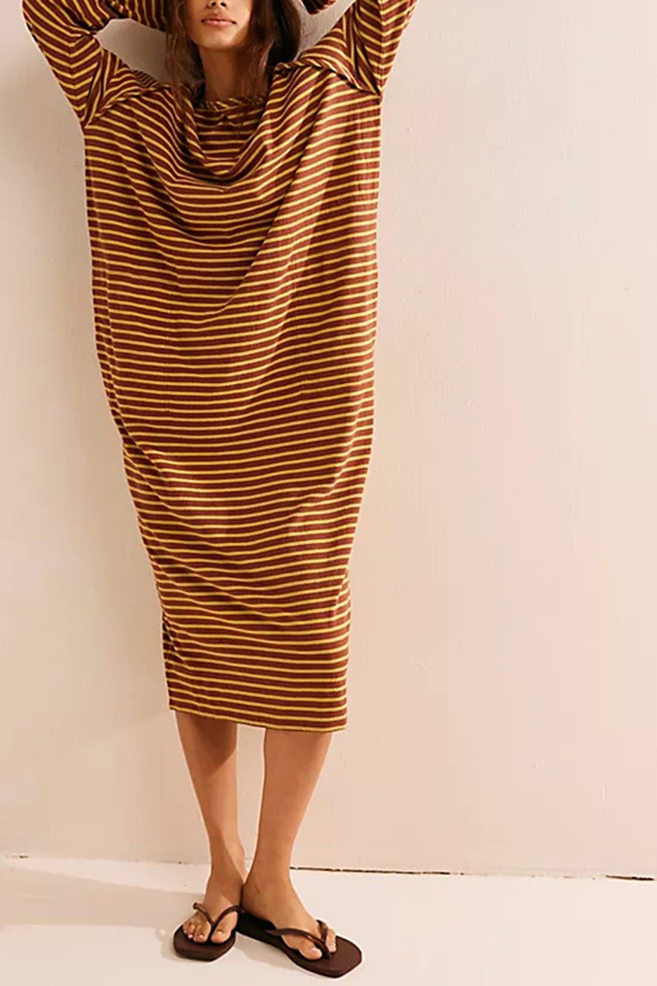 Contrast Color Striped Back Slit Dress