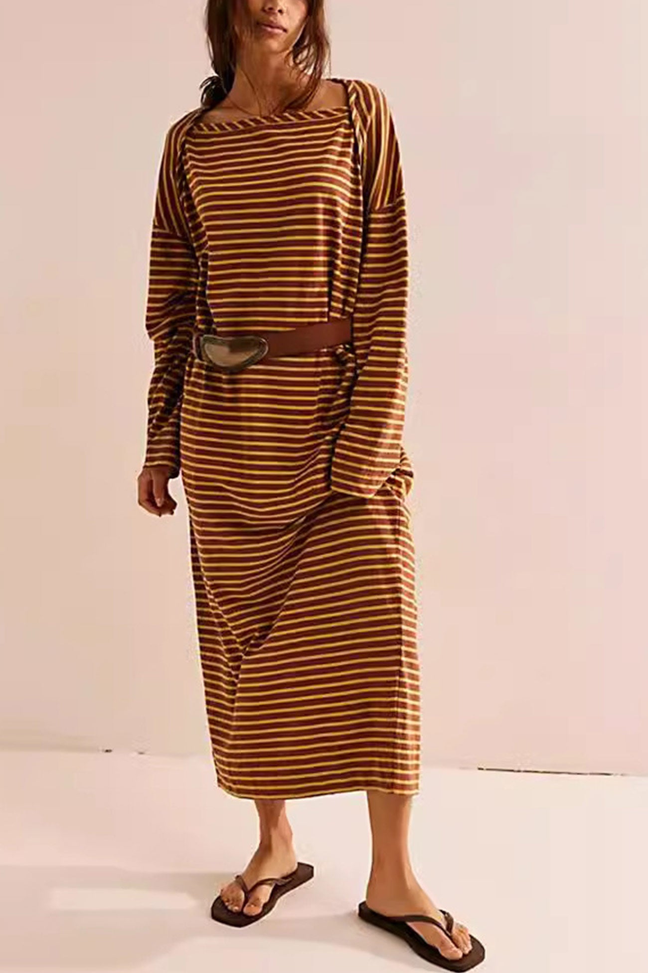 Contrast Color Striped Back Slit Dress