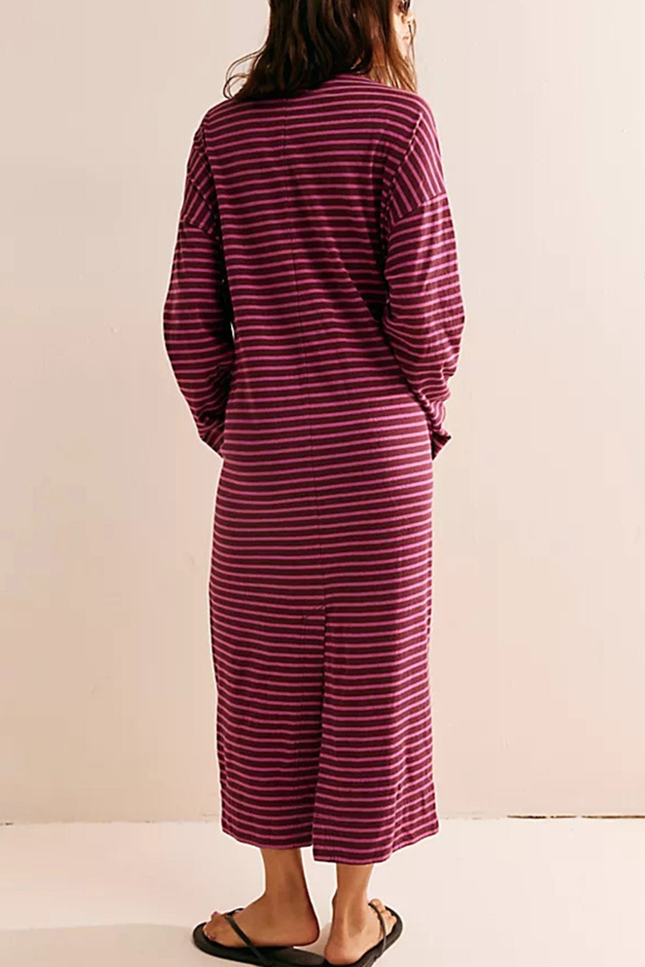 Contrast Color Striped Back Slit Dress