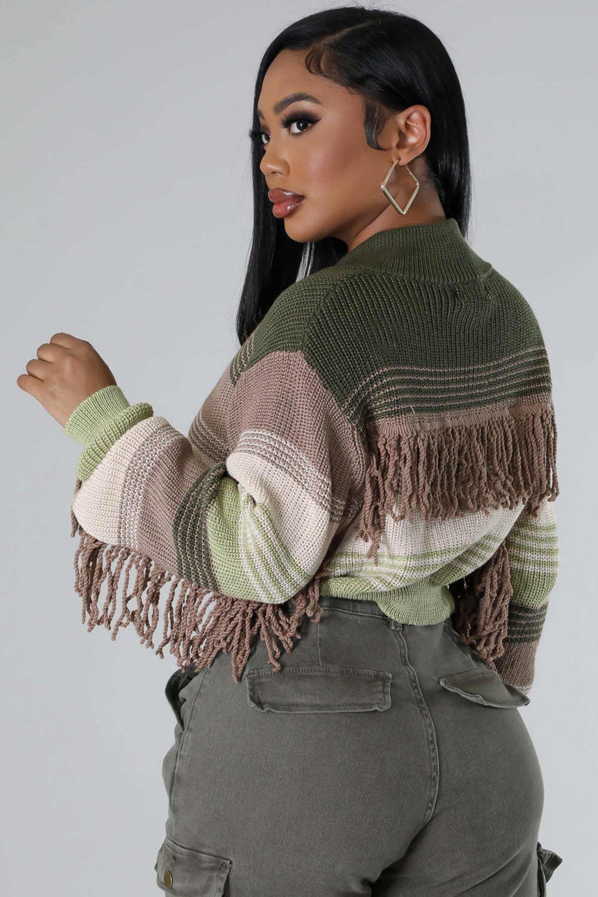 Contrast Fringe Knit Cardigan