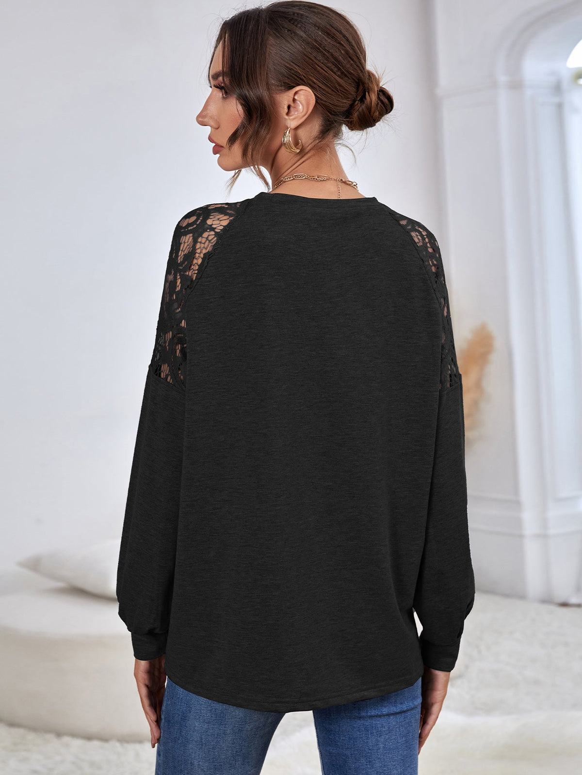 KittenAlarm - Contrast Lace Leg-of-mutton Sleeve Top