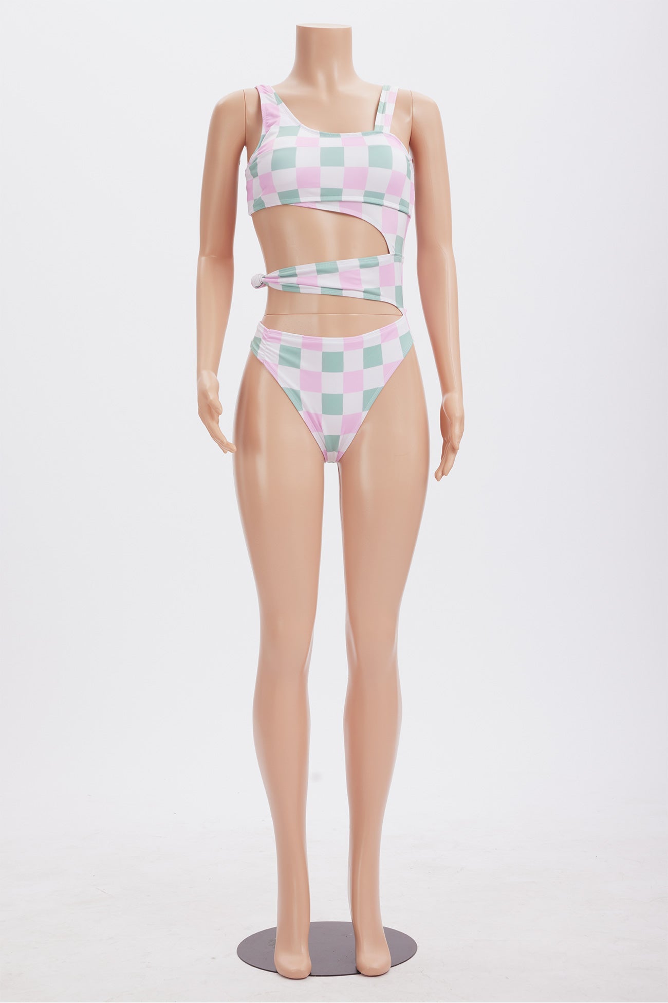 Contrast Plaid Print Cutout One Piece Swimsuit