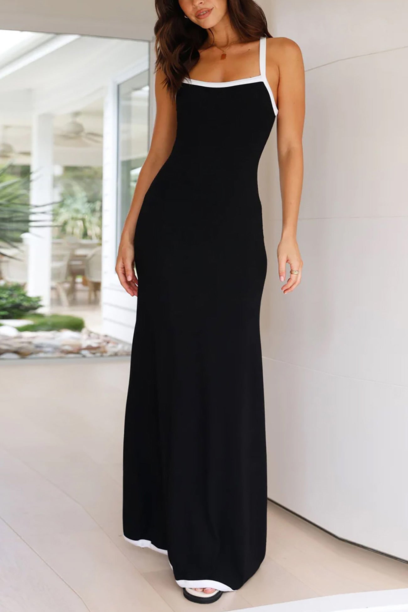 Contrast Ribbed Cami Maxi Dress