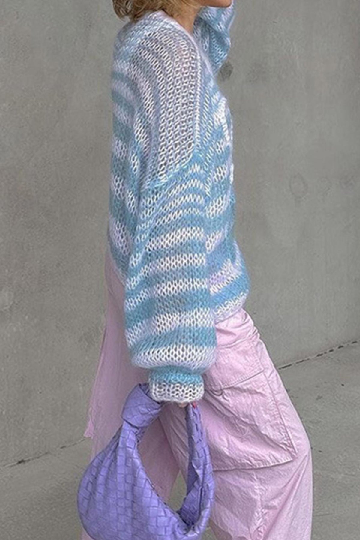 Contrast Striped Jacquard Hollow Out Sweater