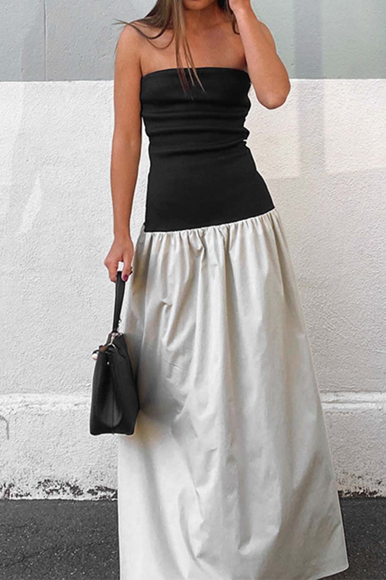 Contrast A-line Tube Top Midi Dress