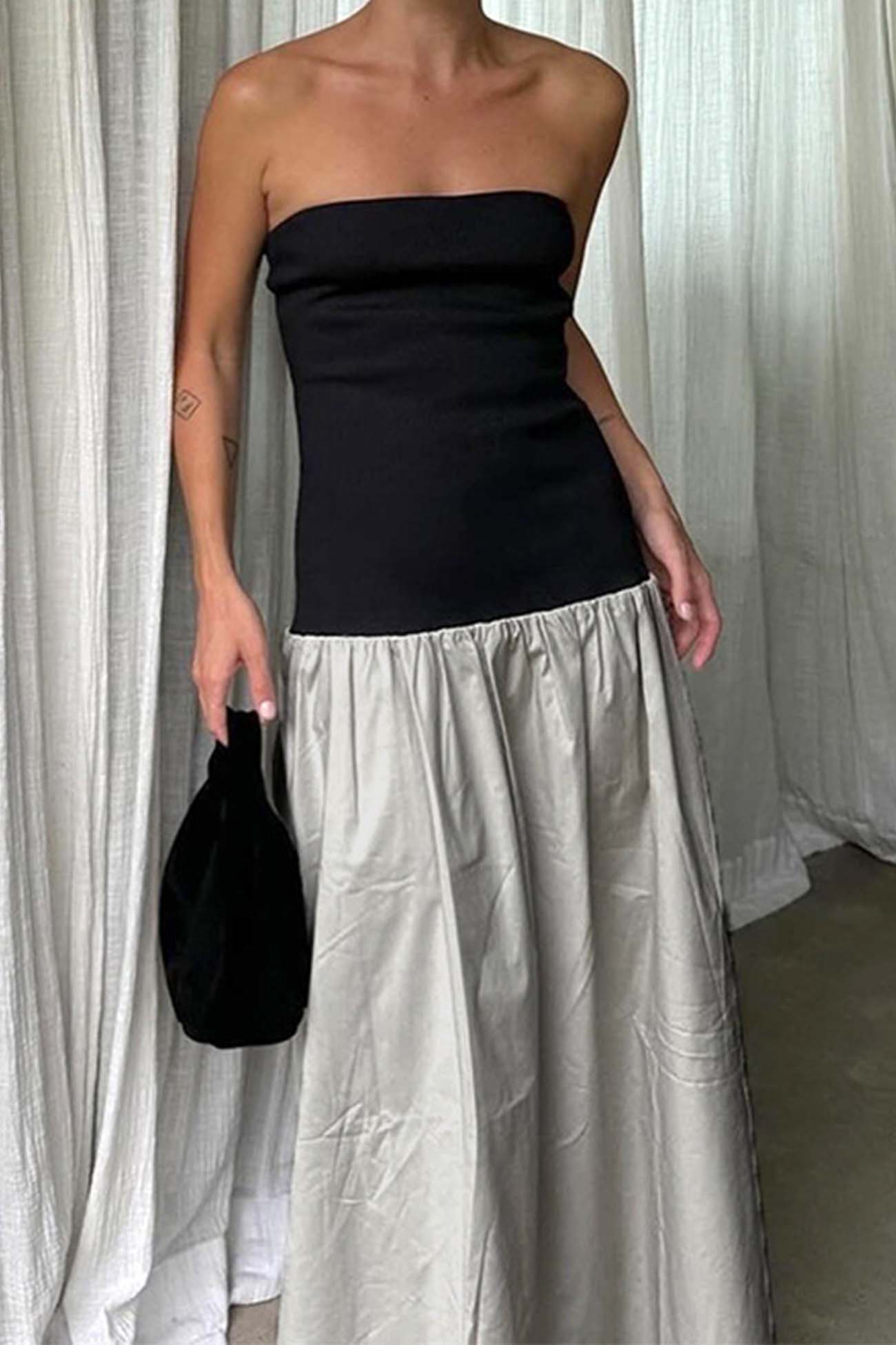 Contrast A-line Tube Top Midi Dress