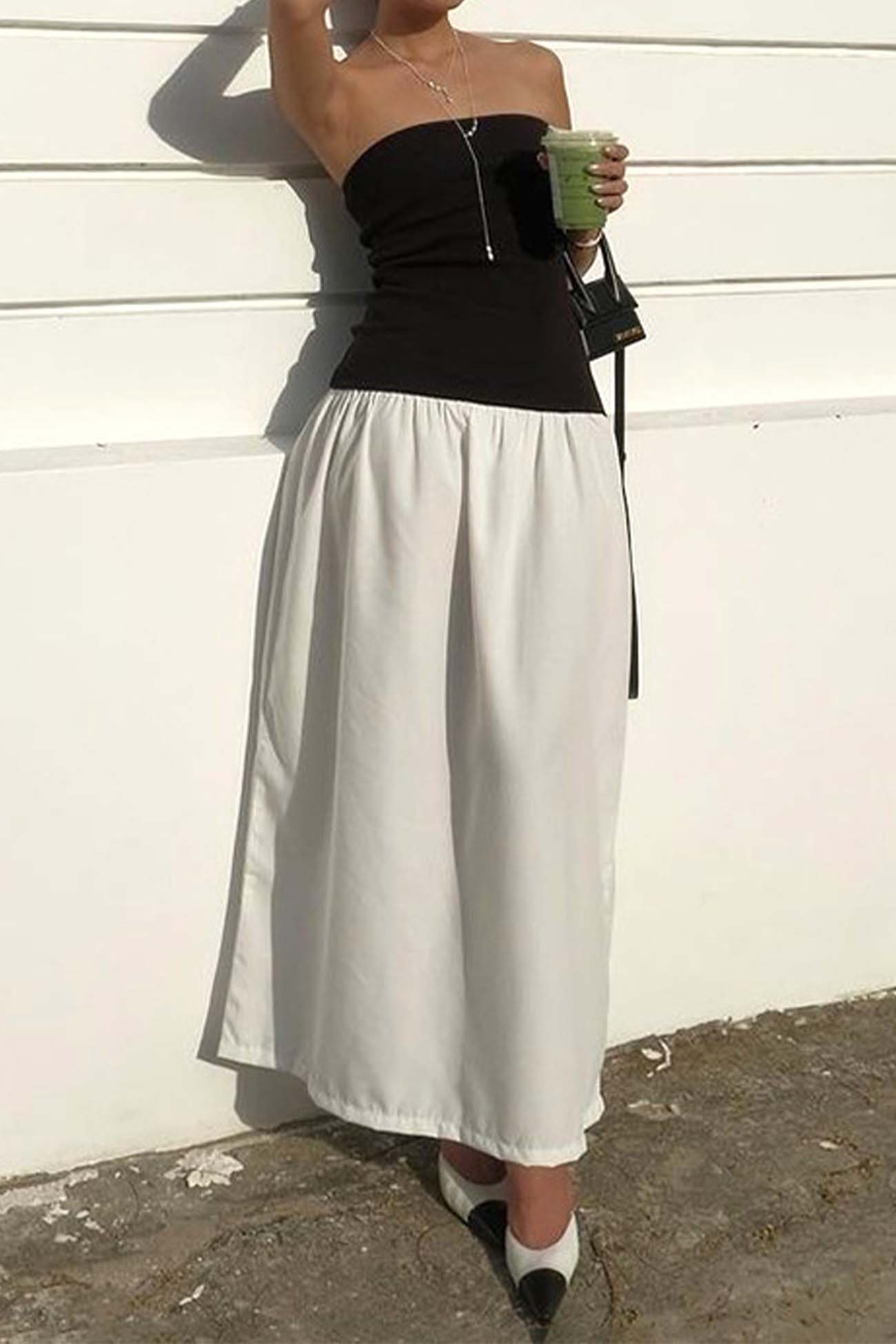 Contrast A-line Tube Top Midi Dress