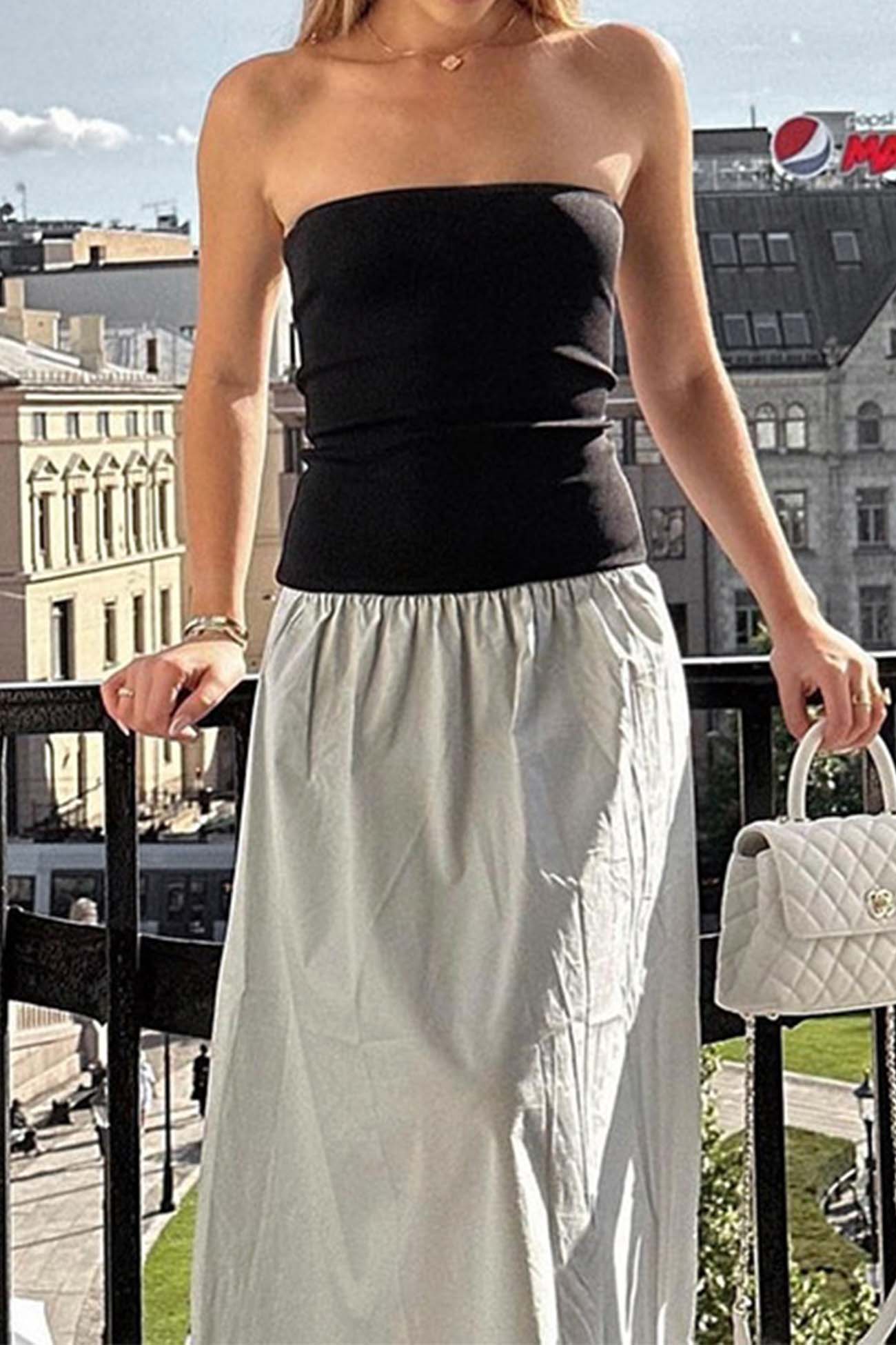 Contrast A-line Tube Top Midi Dress