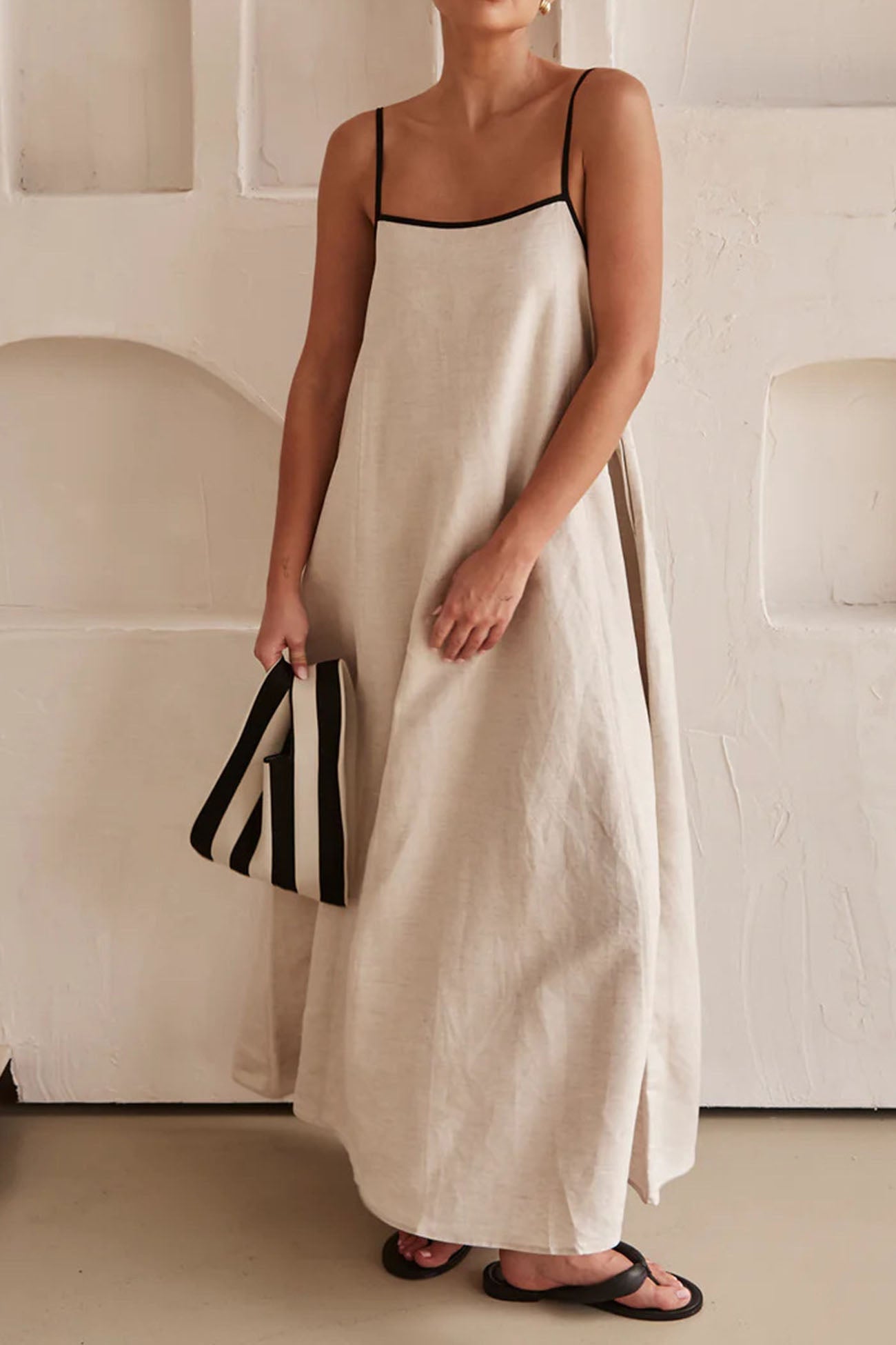 Contrast Loose Strappy Midi Dress