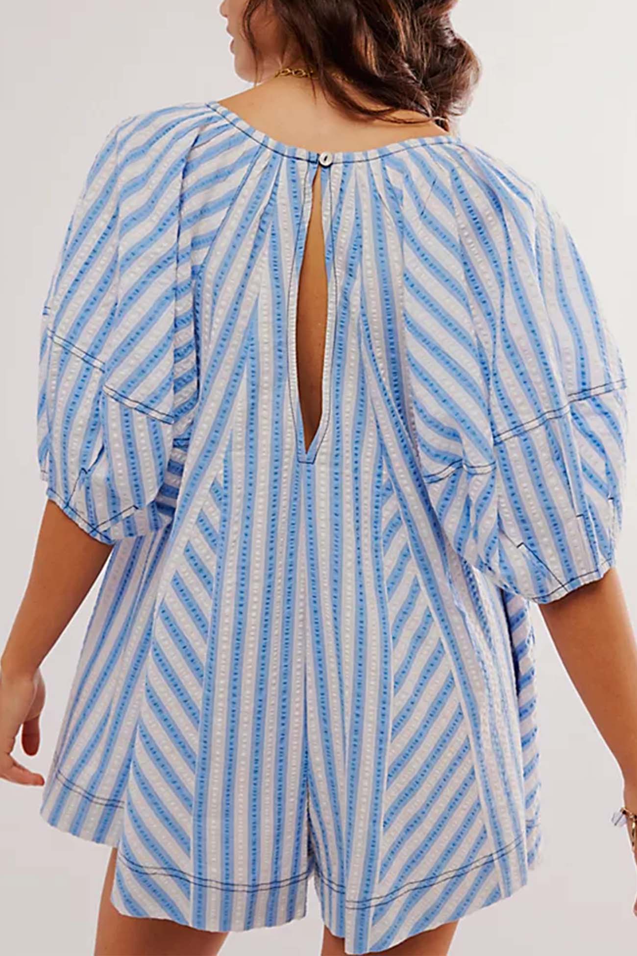 Contrast Stripe Drawstring Rompers - Fashionpara