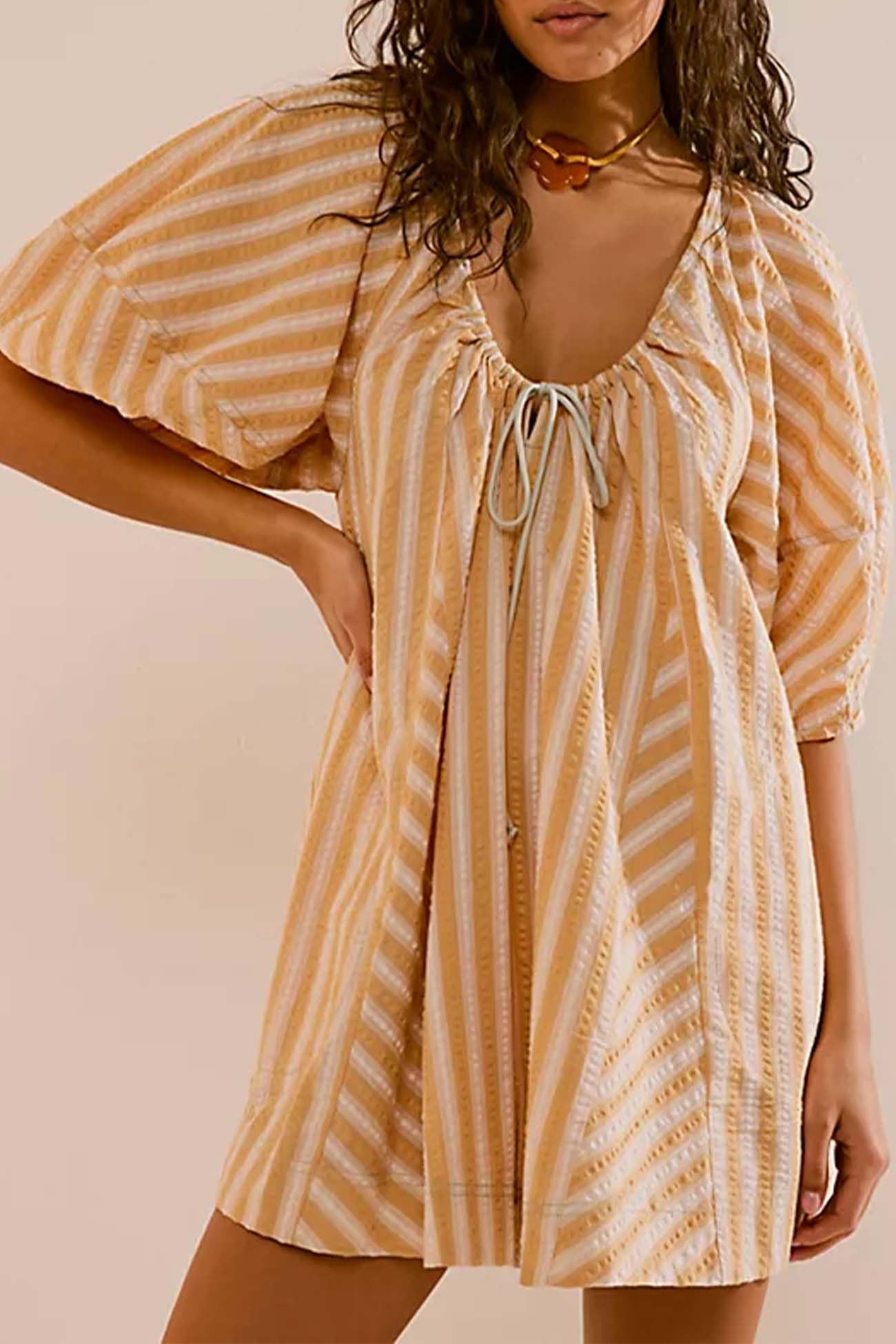 Contrast Stripe Drawstring Rompers - Fashionpara