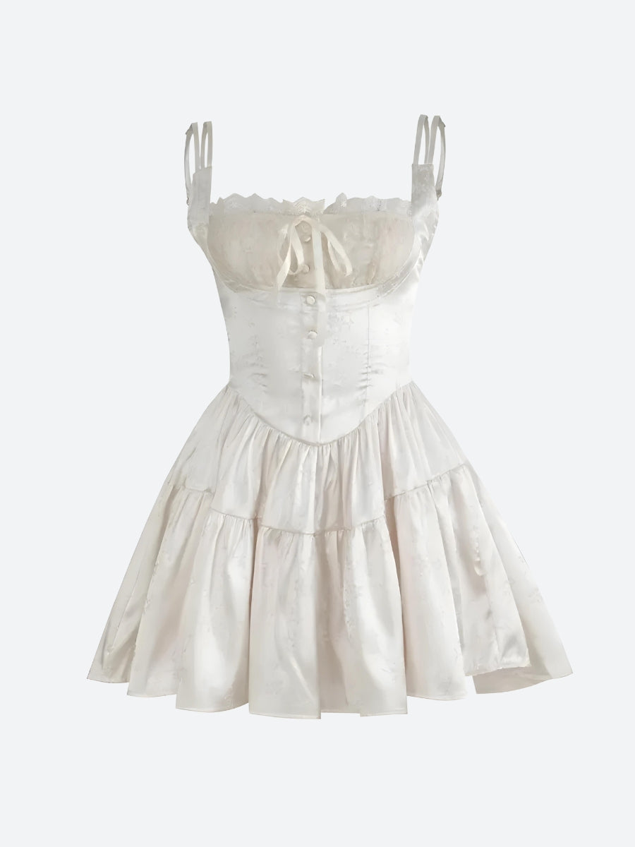 Satin Spaghetti Strap Lace Trim Tie Front Mini Dress - View 6