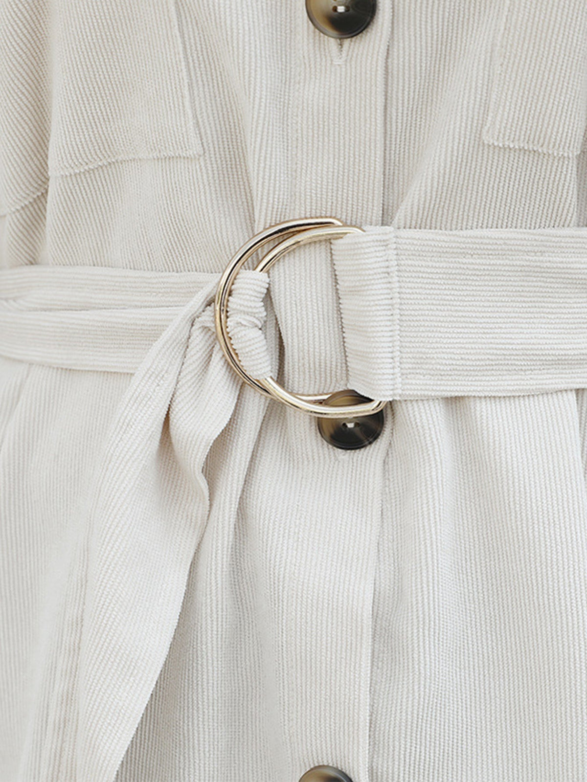KittenAlarm - Cord Front Pockets Self Waist Tie Shirt Dress