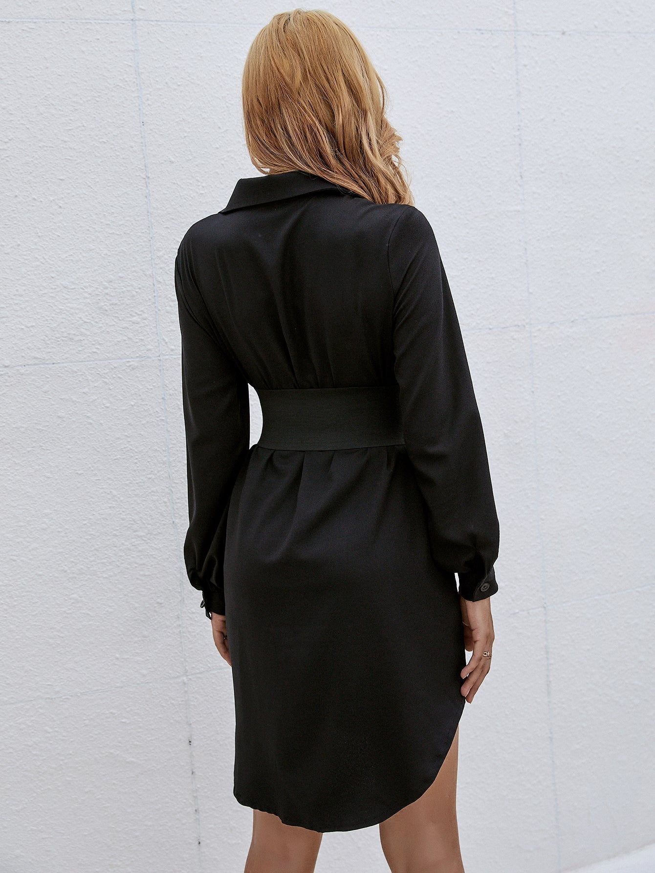 Corset Elastic Belt Shirt Dress - Fashionpara