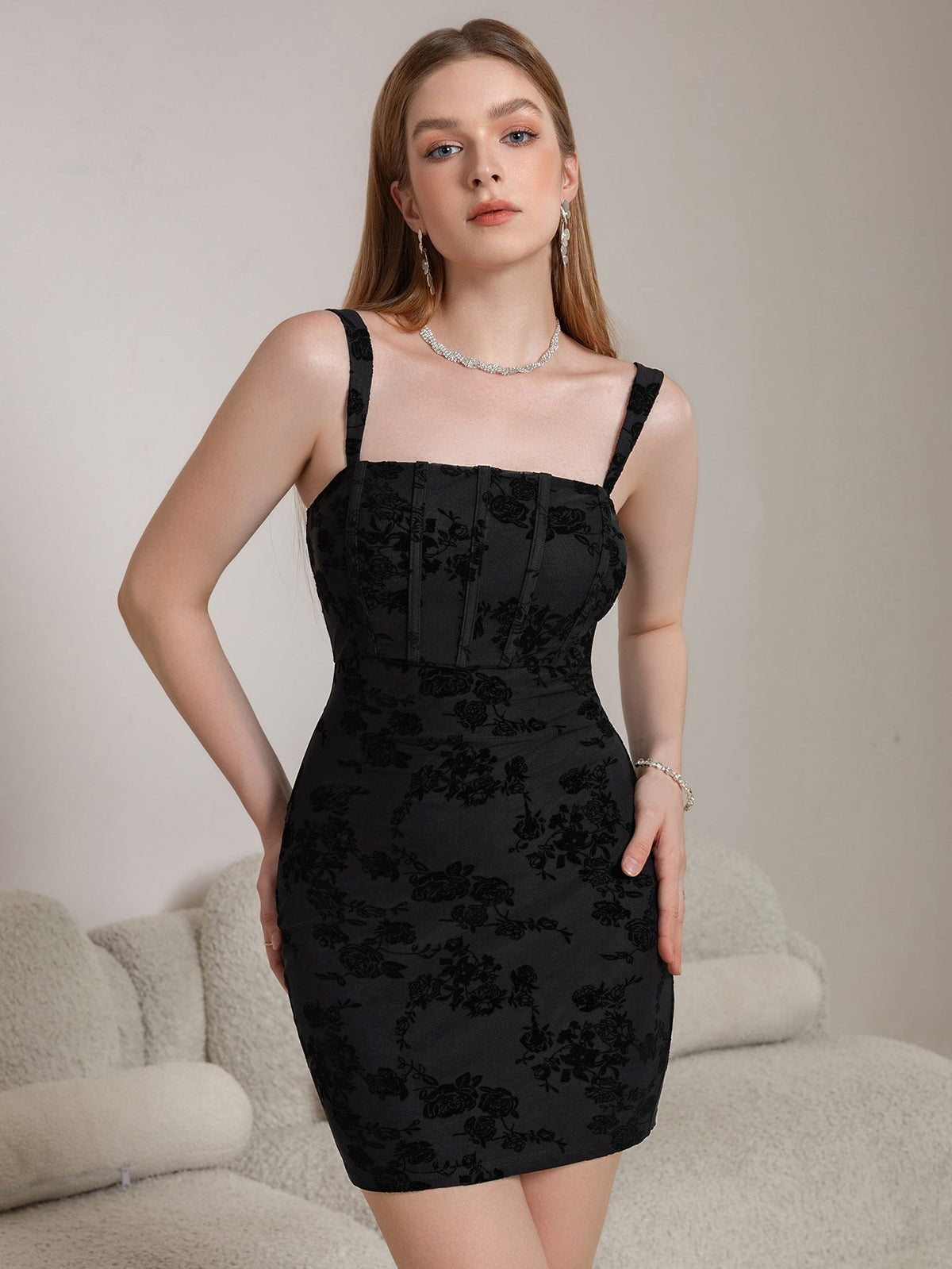 Floral Corset Spaghetti Strap Bodycon Mini Dress