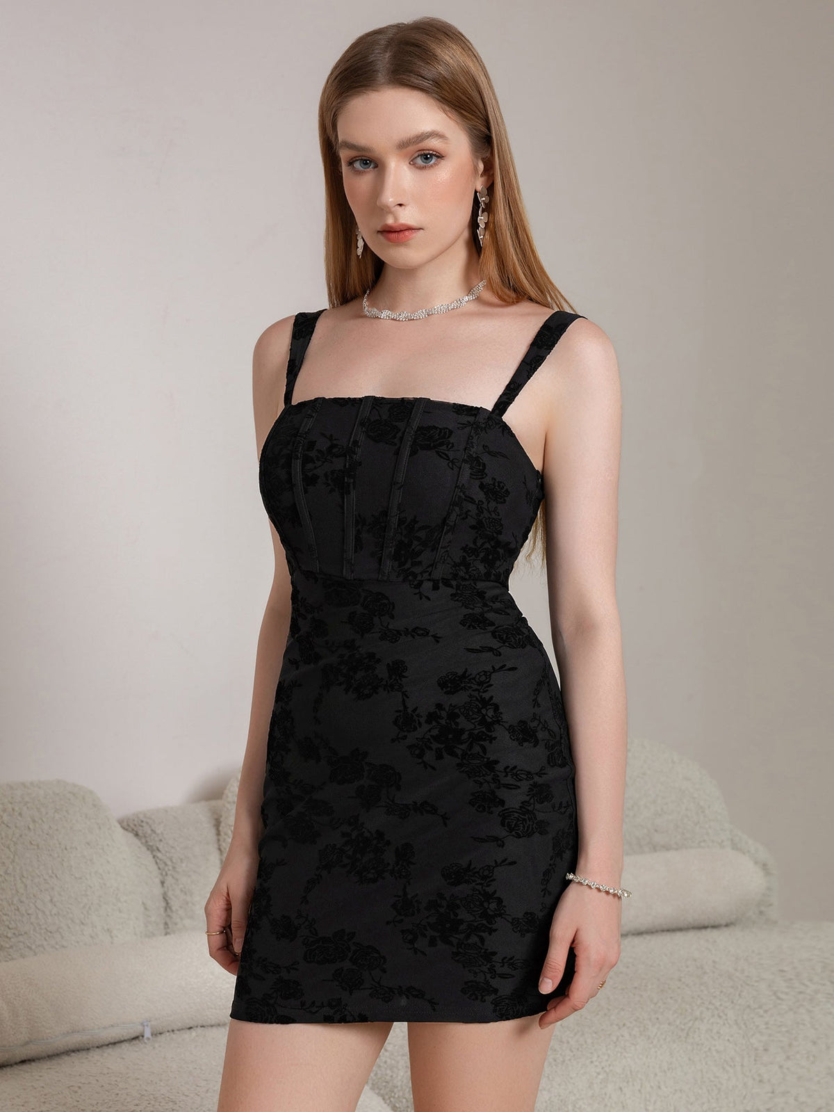 Floral Corset Spaghetti Strap Bodycon Mini Dress - View 4