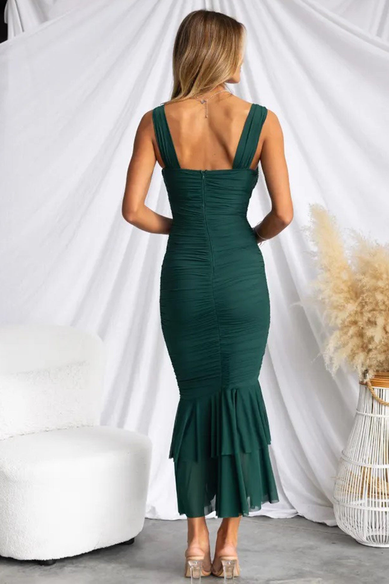 Corset Shirred Pack Hip Fishtail Dress - Fashionpara