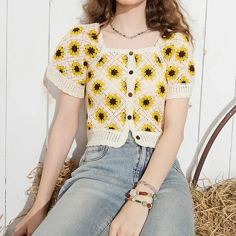 Cottagecore Floral Crochet Cardigan