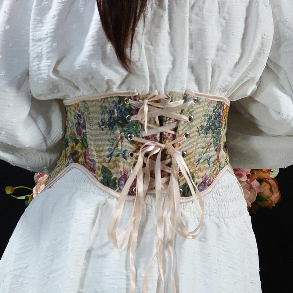 Cottagecore Ribbon Lace Up Waist Corset - Fashionpara